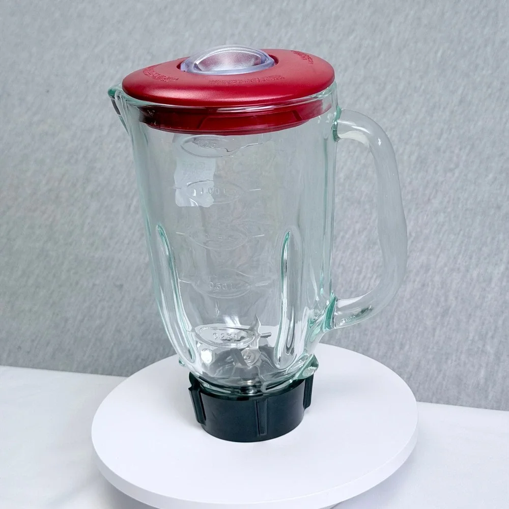 Osterizer Blender 5 Cup Glass Jar Pitcher Red Lid Blade Bottom Cap M124
